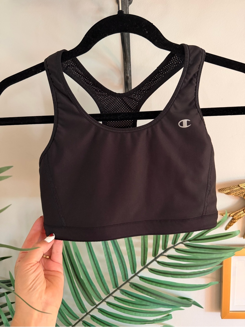 Champion Black Racerback Mesh-Back Sports Bra